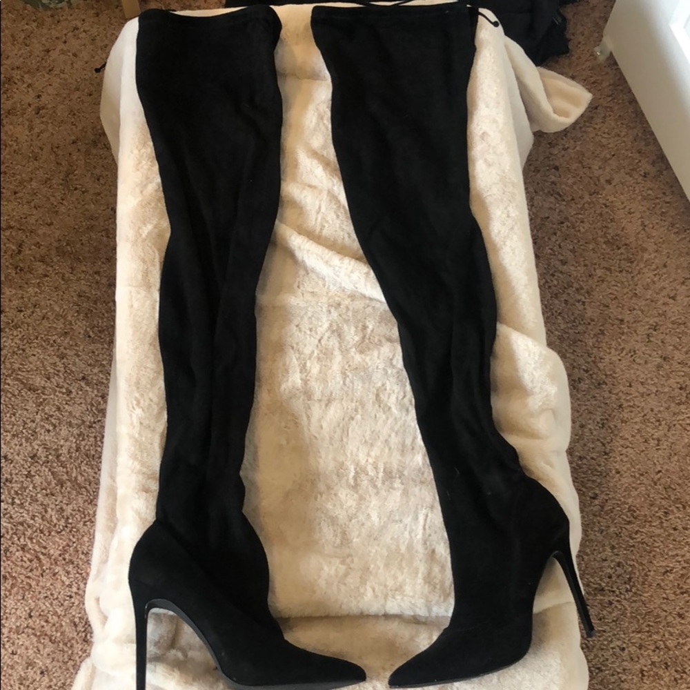 Black suede over the knee boots